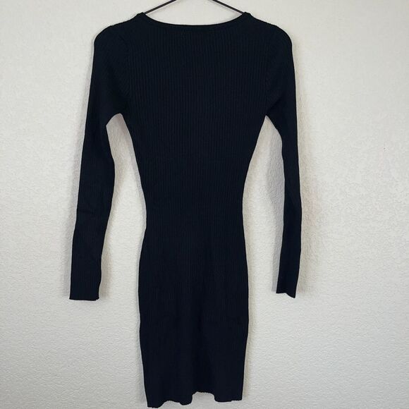 Vintage Y2K Say What Womens Sz M Fitted Black Dress Ribbed Long Sleeve - Picture 5 of 5